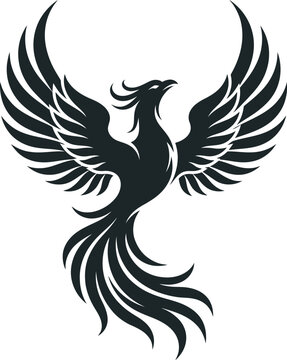 Phoenix bird silhouette logo. Mythical firebird rising with spread wings icon.