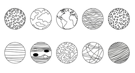 Set of outline planets vector icons representing different celestial bodies in space exploration design © Viadalla