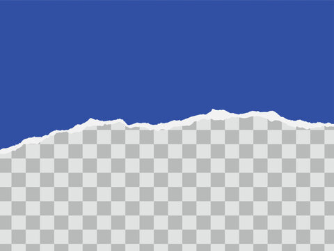Torn deep blue paper with ripped white edge on transparent grid.