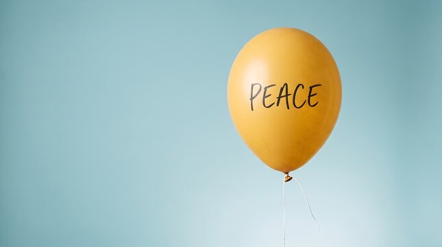 Yellow balloon with peace text on blue background