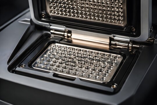 Thermal Cycler Heating Block With Open Lid Precision Wells and Soft Directional Illumination Display Setup