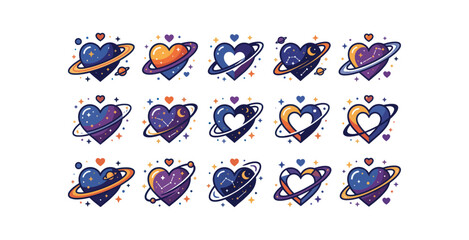 Heart Shaped Planet Icon Set © Gacor