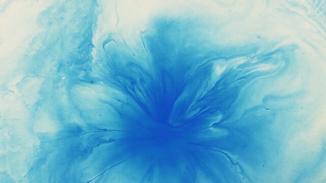 Deep blue fluid paint explosion macro. Bold navy watercolor pigment diffusing into intricate veins and ripples on pure white background.