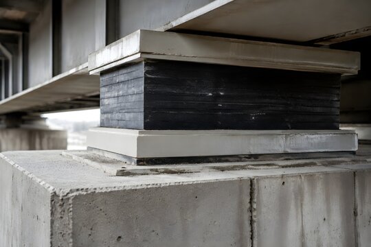Bridge Bearing Between Concrete Pier and Steel Superstructure Showing Layered Components and Elastomeric Detail Display