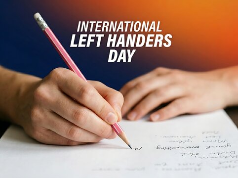 Closeup of a person writing with a pencil celebrating left handers day conceptually