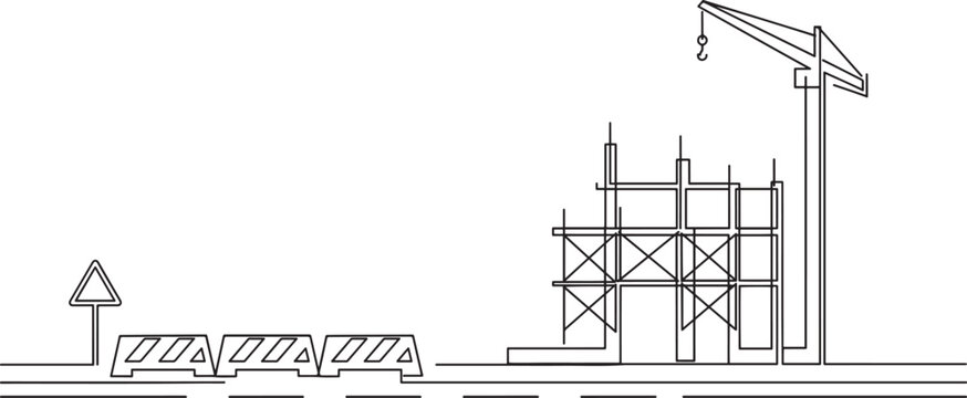 Safety barriers placed on a road construction area. Construction street dan building concept. one line art icon drawing