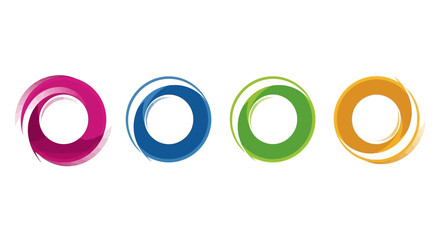 Four colorful abstract round spiral ring logo templates in vibrant shades of pink, blue, green, and orange © Viadalla