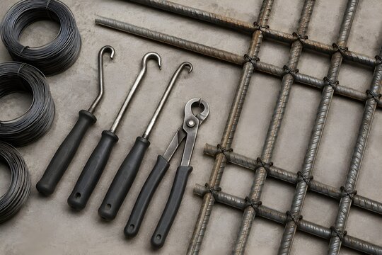 Reinforcing Steel Tying Tools with Wire Coils and Bar Intersections for Professional Structural Construction Projects