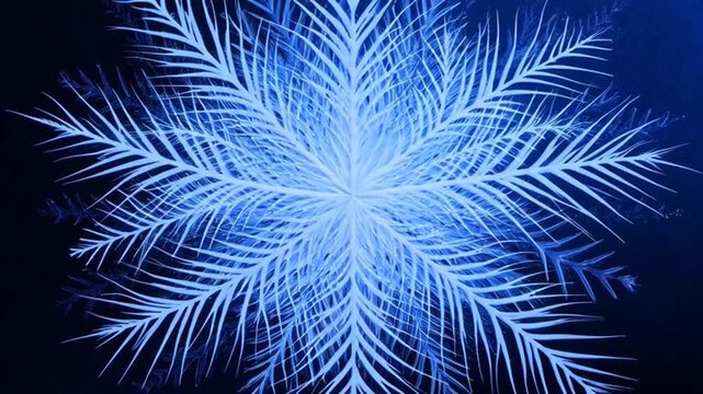 Detailed blue snowflake crystal structure.