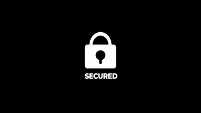 Minimalist digital animation of a blue security padlock icon appearing on white background.appearing and disappearing 4k video.