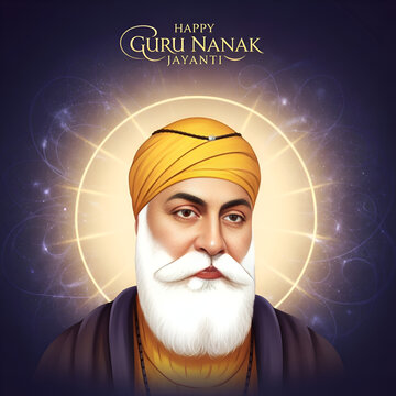 Guru Nanak Jayanti Celebration Portrait - Sikh Holy Man Glowing Aura