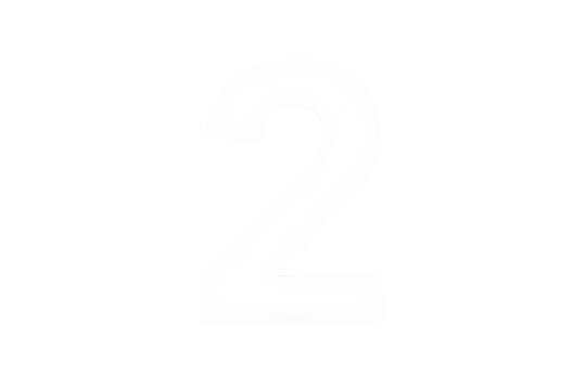 White number two digit representing count, quantity, mathematics, second place, choice, and binary value