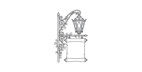 Obraz premium Vintage Street Lamp with Hanging Scroll Sign
