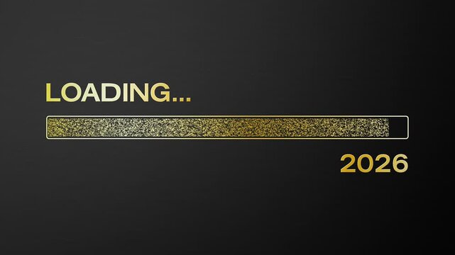 Video animation of loading bar in gold with the message loading 2027 over dark background - new year concept - represents the new year 2027.