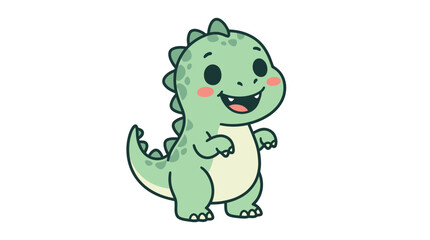 Obraz premium Cute Cartoon Green Dinosaur Character Smiling.