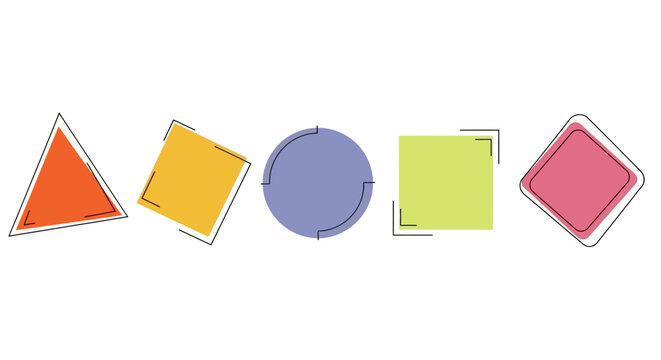 Minimalist geometric shapes set with colorful circle square triangle and diamond outline