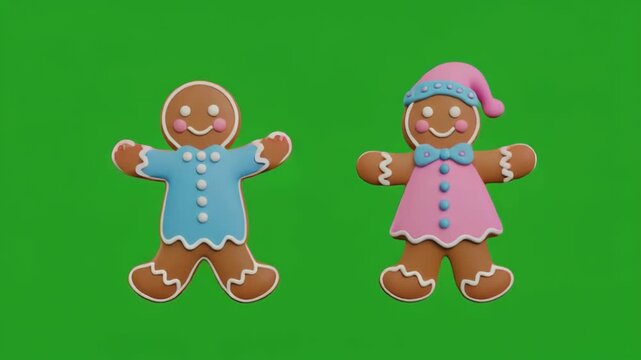 Gingerbread Men and Women dancing in rhythm with clean background for animation