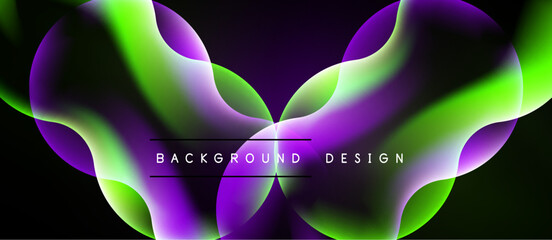 Abstract fluid shapes, vibrant purple, green hues. Dark background creates striking visual contrast. Modern design element. © antishock