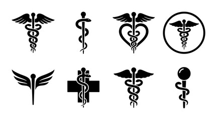 Fototapeta premium Caduceus Medical Symbols Set, Health Care Icons, Pharmacy & Hospital Graphics, Vector Collection