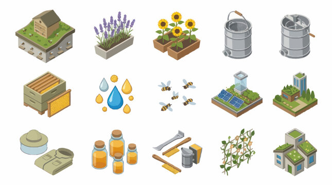 Isometric illustration of sustainable agriculture and eco friendly industries.