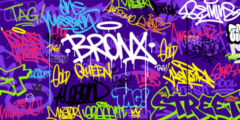 Colorful Graffiti Background with Urban Street Art Spray Paint, Abstract Wall Texture Vector Illustration © kembar