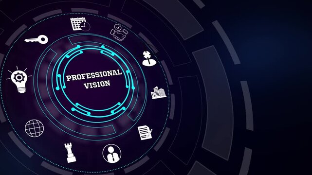 Executive enterprise goal visualization concept design featuring abstract tech icons for presentation of successful professional vision models
