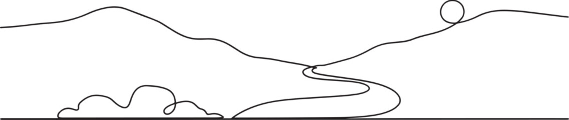 Obraz premium Landscape concept. Single line draw design vector graphic illustration. one line art icon drawing