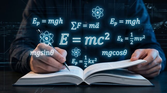 Physics Equations Floating in Background with Science Concept