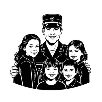 Proud Soldier with Happy Family Portrait - Military Love and Support
