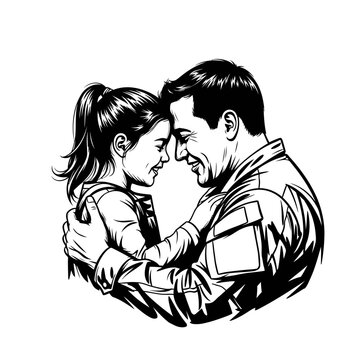 Father and Daughter Hugging Affectionately, Love, Family Bond, Military Parent
