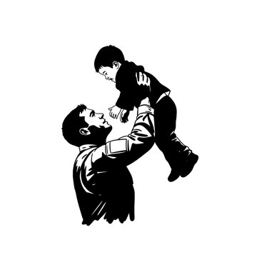 Father Lifting Child Joyfully, Family Love Silhouette