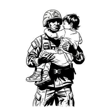 Soldier Carrying Child in Arms - Rescue, Hope, Protection