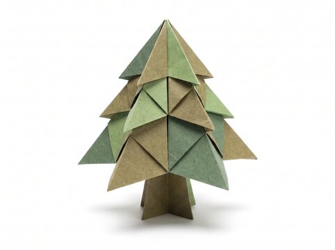 Origami paper christmas tree isolated on white.