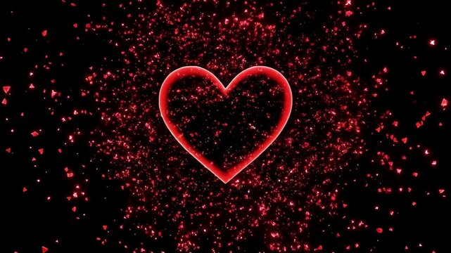 Abstract beating heart video with glowing red particles on black