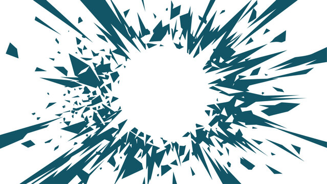 Abstract teal vector shattering explosion border on white background. Flat vector illustration EPS 10.