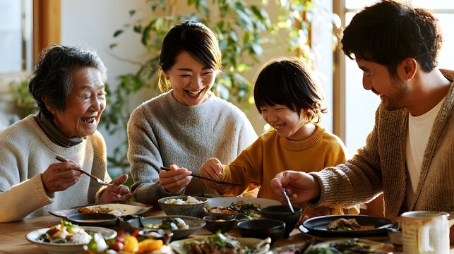 Heartwarming parents and children enjoying homemade food