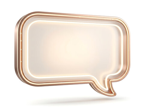 3d render of a glowing rose gold speech bubble frame isolated on white background