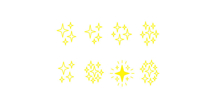 Yellow Sparkle and Star Icons Set for Decorative Graphic Design