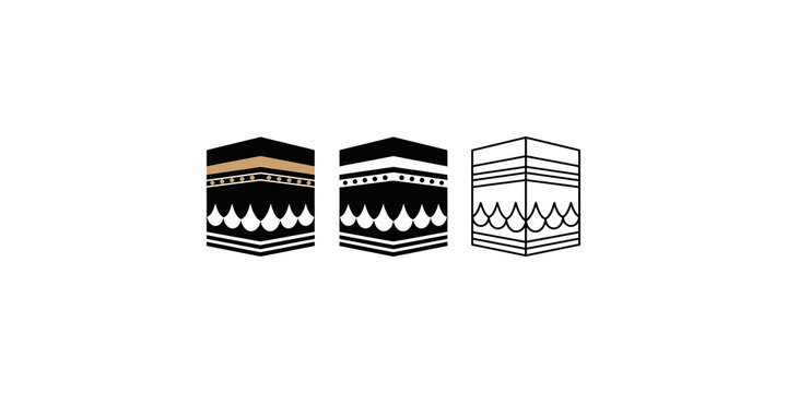 Set of Minimalist Kaaba Icons in Different Styles