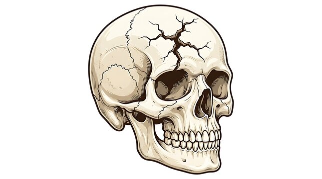 Detailed anatomical sketch of human skull side view.