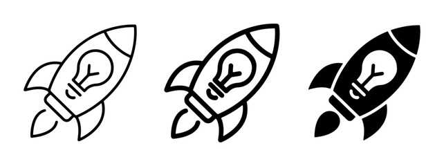 Fototapeta premium Rocket Ship Idea Icons, Launching Innovation, Startup Concept, Business Growth, Creative Solutions