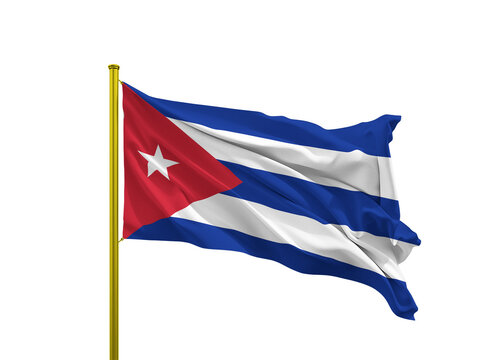 Cuba flag waving on a golden pole isolated on Transparent Background