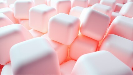 Obraz premium Pink cubes fill frame. Soft lighting creates gentle shadows, suggesting volume, texture. Minimalist composition, modern aesthetic.