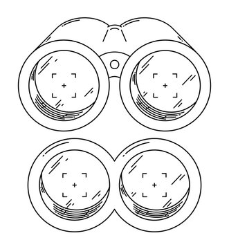 Binoculars with a lens and optical sight, first-person view. Vector illustration.