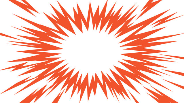 Orange comic book explosion sunburst background. Bright vector pop art action speed lines radiating from a central white space for design layouts. Flat vector illustration EPS 10.
