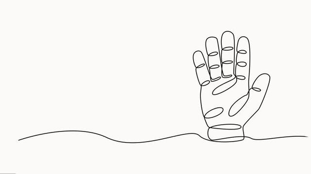 Animated self drawing of single continuous line draw hand count number five. Learn to count numbers. Full length one line animation vector on white background.