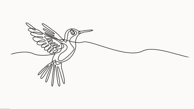 flying humming bird continuous one line drawing animation, Hummingbird. One line drawing animation, Hand drawn line art tropical bird. Little beauty bird mascot concept for conservation.