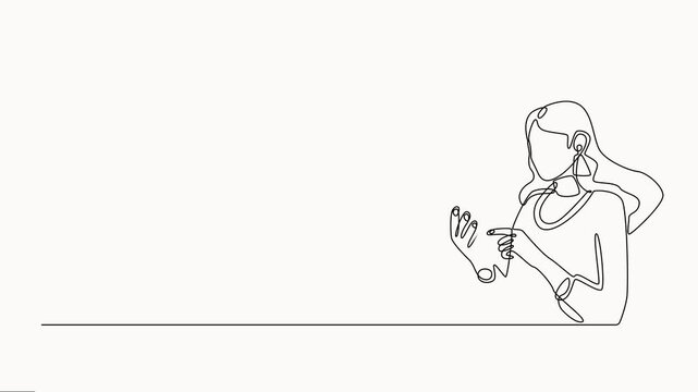 Self drawing line animation woman chatting on the phone continuous one-line drawing, Animation video of a cell phone sending a message in a continuous line style vector on white background.