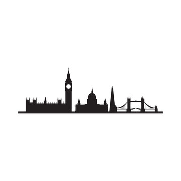 London Skyline Silhouette Against White Background Architectural Landmark Representation