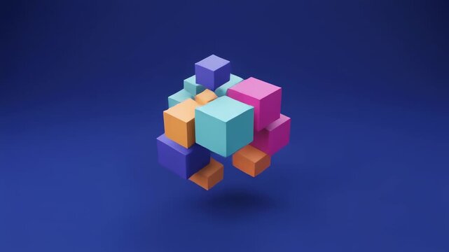 colorful geometric blocks rotating animation sequence